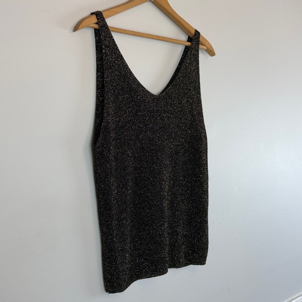 Lightweight Gold Black Sparkle Tank Top Made Italy Flowy Metallic Shimmer Small
